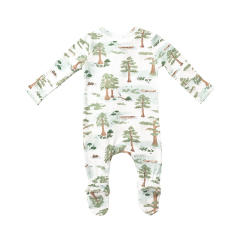 Baby Christmas Zip Footie Printed custom baby jumpsuit organic cotton infants zip sleepsuit Eco-friendly baby rompers