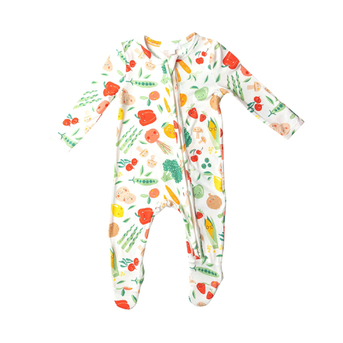 Baby Christmas Zip Footie Printed custom baby jumpsuit organic cotton infants zip sleepsuit Eco-friendly baby rompers