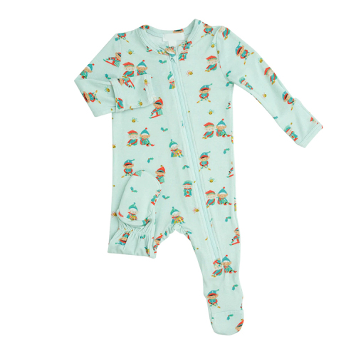 Baby Christmas Zip Footie Printed custom baby jumpsuit organic cotton infants zip sleepsuit Eco-friendly baby rompers