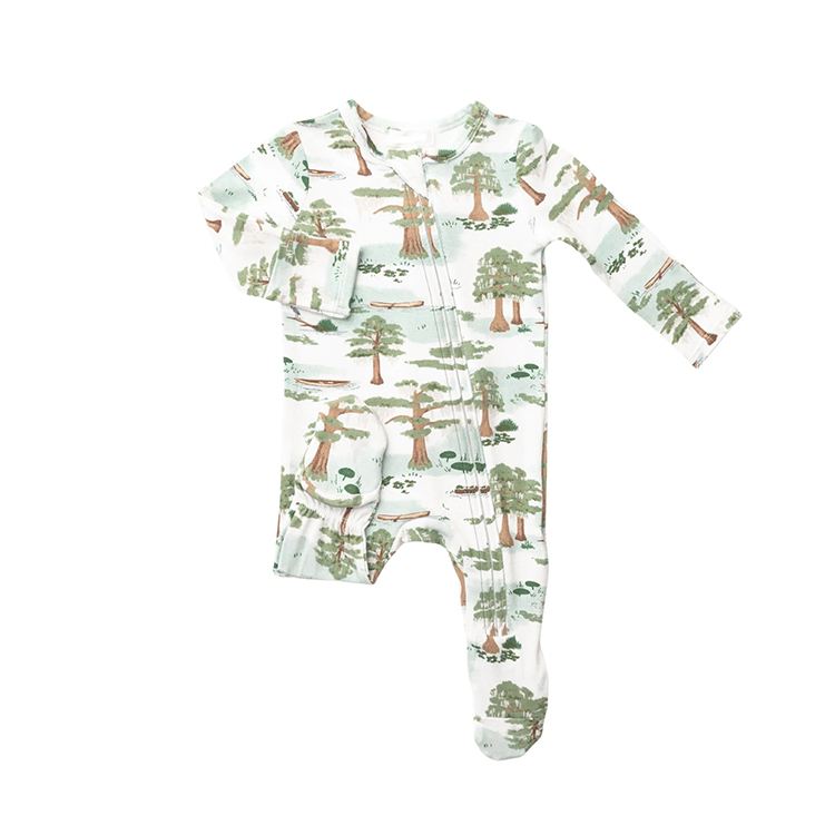 Baby Christmas Zip Footie Printed custom baby jumpsuit organic cotton infants zip sleepsuit Eco-friendly baby rompers
