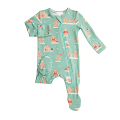 Baby Christmas Zip Footie Printed custom baby jumpsuit organic cotton infants zip sleepsuit Eco-friendly baby rompers