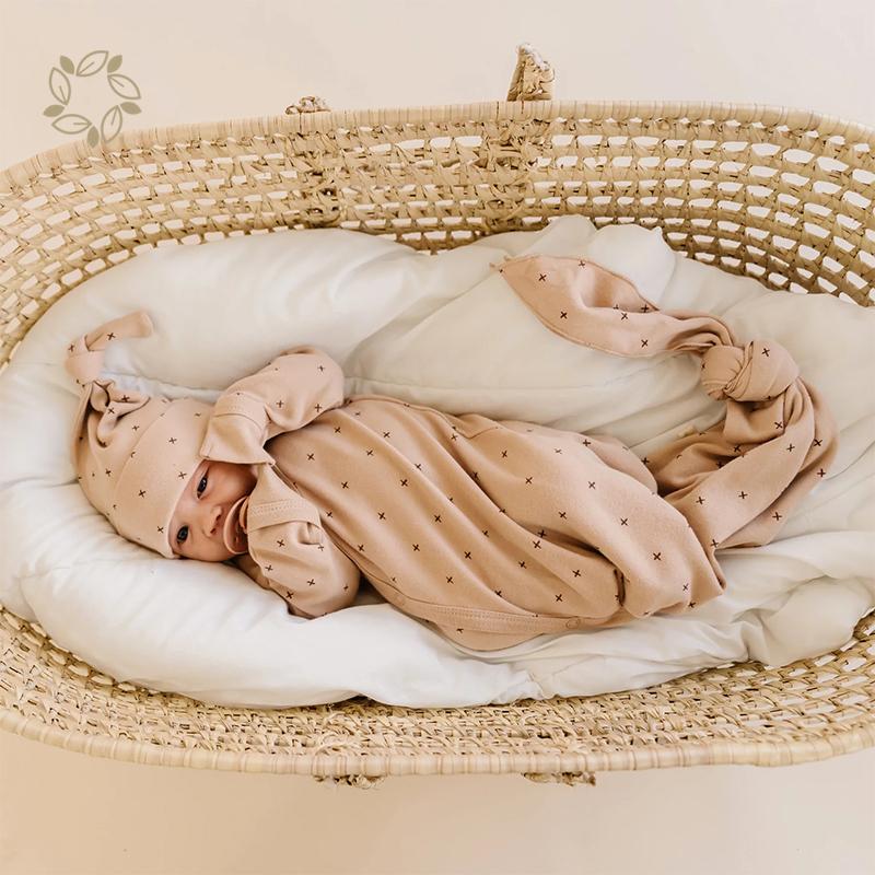 Organic cotton kimono knotted sleep gown GOTS eco friendly baby sleep gown cotton sustainable baby gown