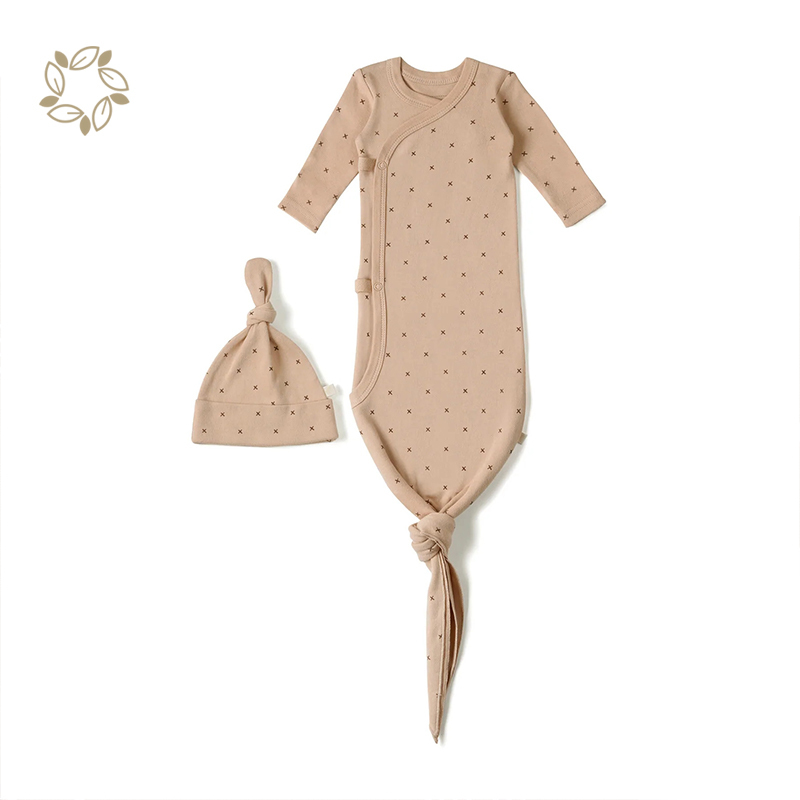 Organic cotton kimono knotted sleep gown GOTS eco friendly baby sleep gown cotton sustainable baby gown
