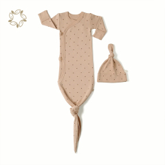 Organic cotton kimono knotted sleep gown GOTS eco friendly baby sleep gown cotton sustainable baby gown