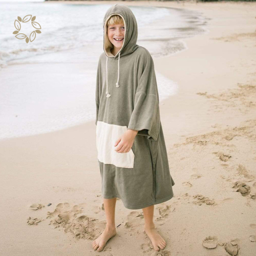 Bamboo cotton poncho towel kids eco friendly kid's hooded poncho towel sustainable kids beach poncho