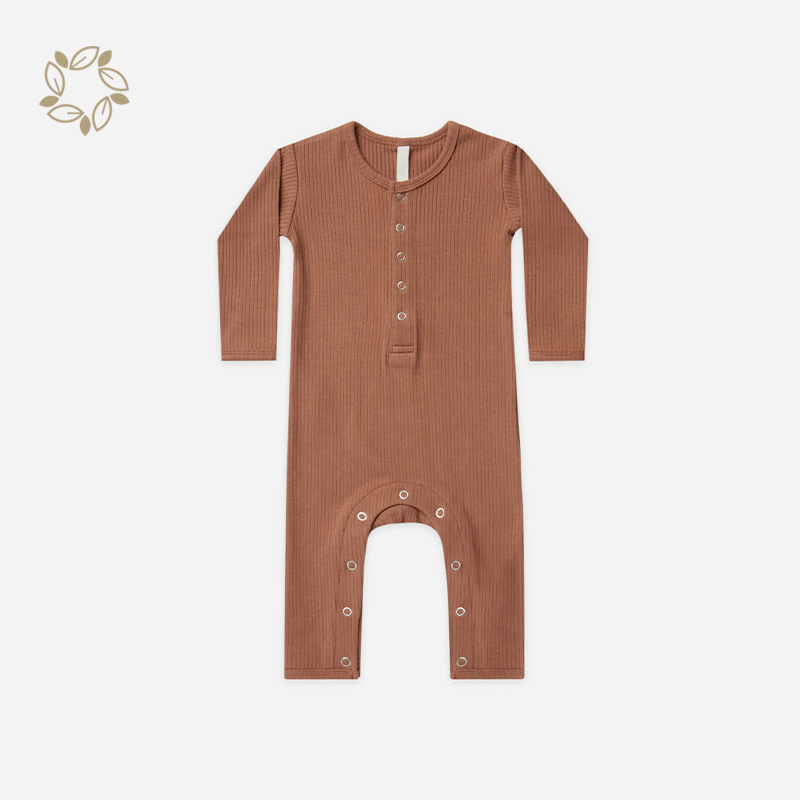 Organic bamboo button ribbed baby jumpsuit eco friendly button ribbed baby romper sustainable ribbed romper