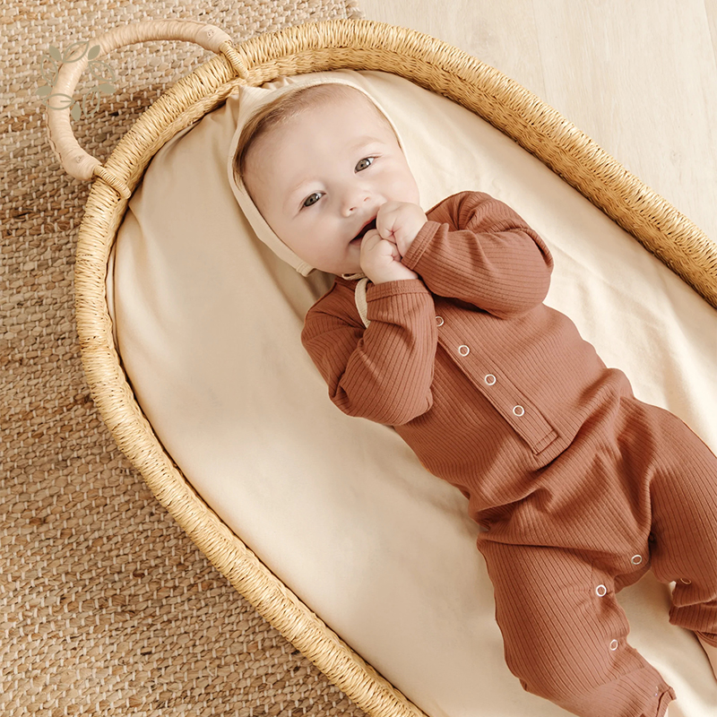 Organic bamboo button ribbed baby jumpsuit eco friendly button ribbed baby romper sustainable ribbed romper