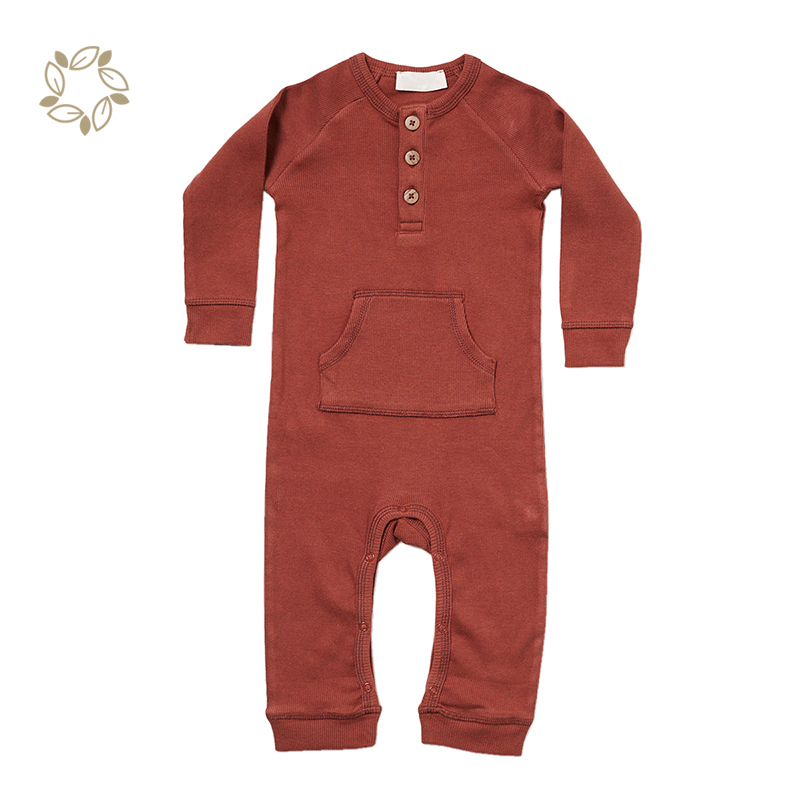 Organic cotton baby ribbed romper eco friendly newborn baby onesie sustainable button ribbed baby romper