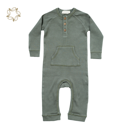 Organic cotton baby ribbed romper eco friendly newborn baby onesie sustainable button ribbed baby romper