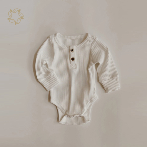 Organic cotton baby ribbed bodysuit eco friendly button ribbed baby jumpsuit sustainable newborn baby onesie