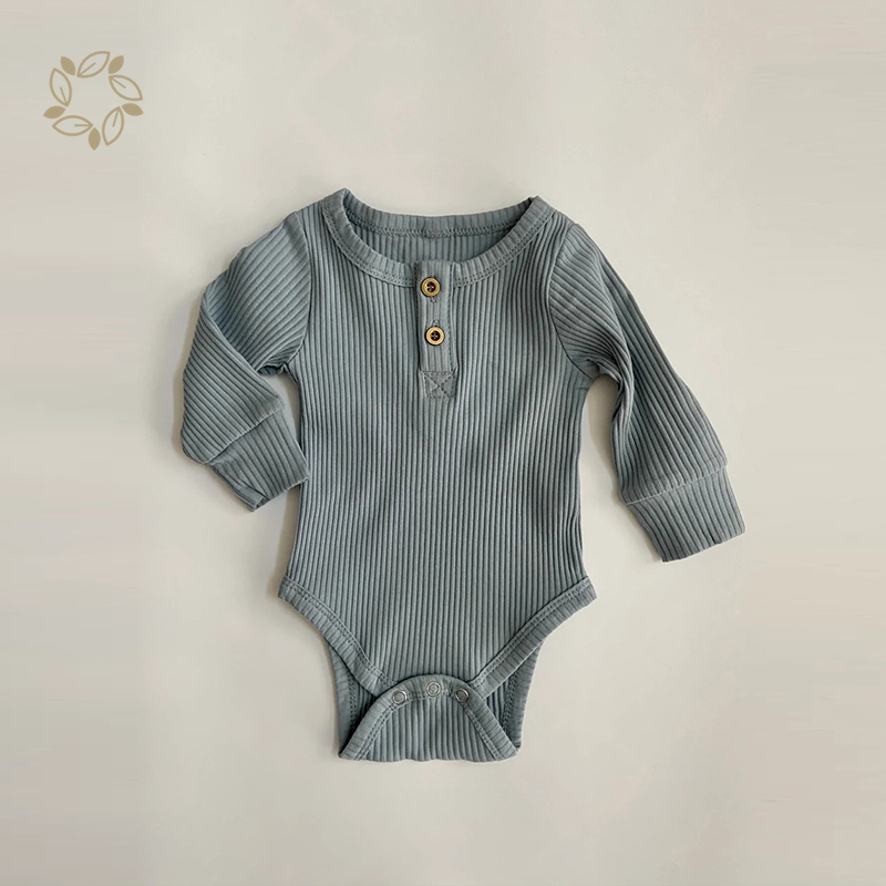 Organic cotton baby ribbed bodysuit eco friendly button ribbed baby jumpsuit sustainable newborn baby onesie