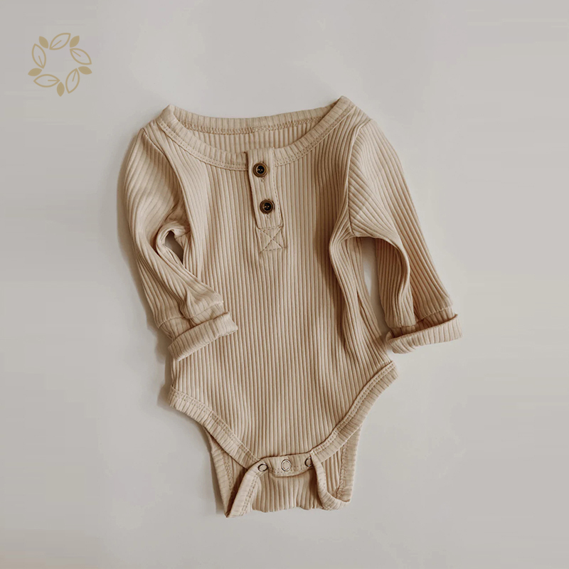 Organic cotton baby ribbed bodysuit eco friendly button ribbed baby jumpsuit sustainable newborn baby onesie