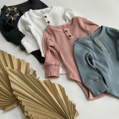 Organic cotton baby ribbed bodysuit eco friendly button ribbed baby jumpsuit sustainable newborn baby onesie