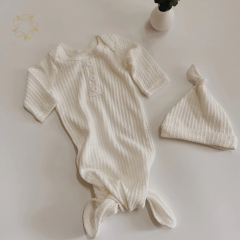 Organic Cotton waffle knotted sleep gown eco friendly baby gown and hat sustainable baby gown and hat