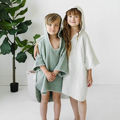 Muslin Hooded Poncho for kids Soft baby Poncho Towel Organic Cotton baby hooded bath towels eco-friendly Cover-up
