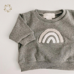 Organic bamboo ribbed baby sweat set sustainable baby sweater and pants eco friendly rainbow baby set