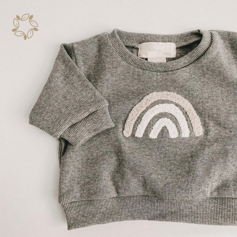 Organic bamboo ribbed baby sweat set sustainable baby sweater and pants eco friendly rainbow baby set