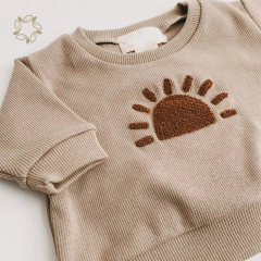 Organic bamboo ribbed baby sweat set sustainable baby sweater and pants eco friendly rainbow baby set