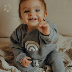 Organic bamboo ribbed baby sweat set sustainable baby sweater and pants eco friendly rainbow baby set