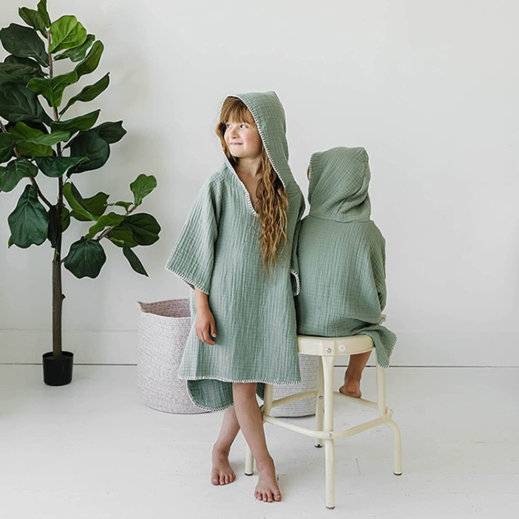 Muslin Hooded Poncho for kids Soft baby Poncho Towel Organic Cotton baby hooded bath towels eco-friendly Cover-up