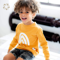 Sustainable toddler baby girl boy rainbow sweatshirt bamboo cotton terry long sleeve casual pullover sweater shirt