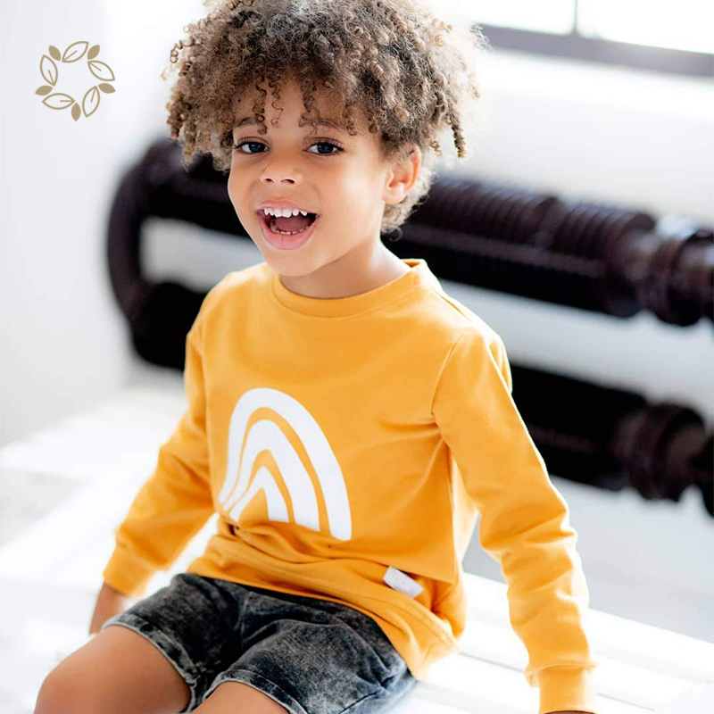 Sustainable toddler baby girl boy rainbow sweatshirt bamboo cotton terry long sleeve casual pullover sweater shirt