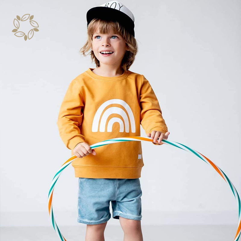 Sustainable toddler baby girl boy rainbow sweatshirt bamboo cotton terry long sleeve casual pullover sweater shirt
