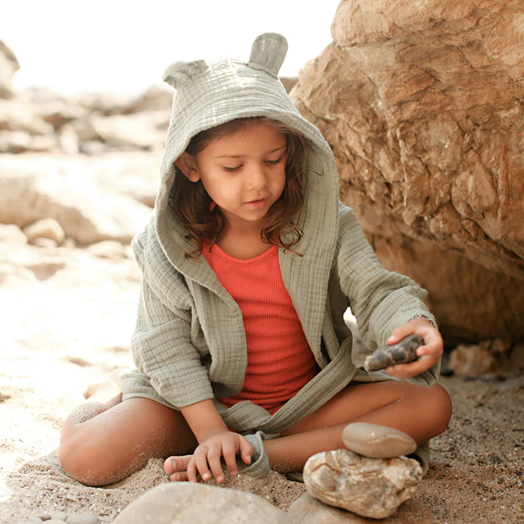 Sustainable bath robe child Organic cotton terry bathrobe kids towelling robe Cover-Up Baby Robe baby hooded bath