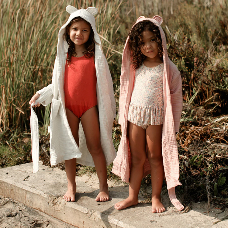 Muslin kids Hooded Poncho Organic Cotton robe kid Eco Friendly baby bathrobe Sustainable Children Bath Robe