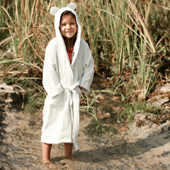 Muslin kids Hooded Poncho Organic Cotton robe kid Eco Friendly baby bathrobe Sustainable Children Bath Robe