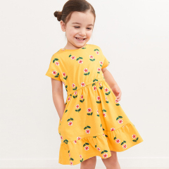 Organic Cotton Spring Dress short sleeve baby summer dresses organic baby clothes Children Print Girls' Dress