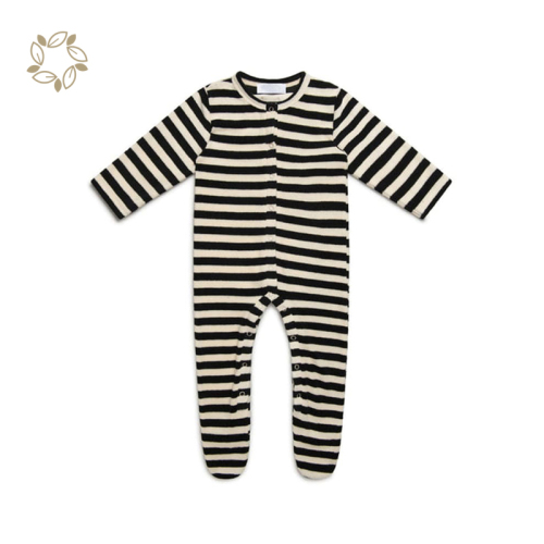 Organic bamboo cotton terry cloth baby romper eco friendly stripe terry towel baby romper sustainable winter infant clothes