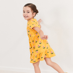 Organic Cotton Spring Dress short sleeve baby summer dresses organic baby clothes Children Print Girls' Dress