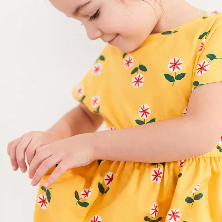 Organic Cotton Spring Dress short sleeve baby summer dresses organic baby clothes Children Print Girls' Dress