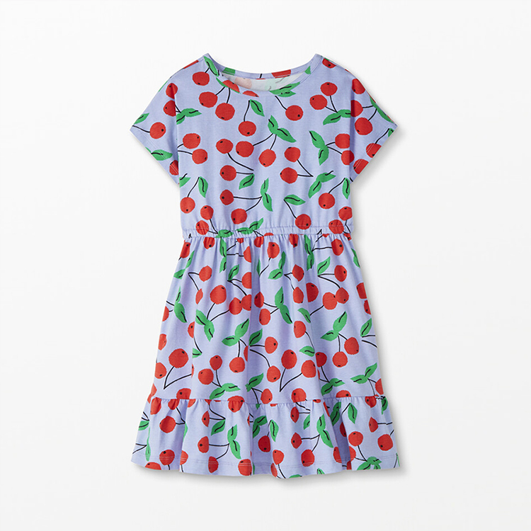 Organic Cotton Spring Dress short sleeve baby summer dresses organic baby clothes Children Print Girls' Dress