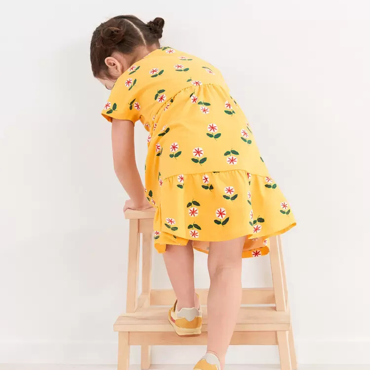 Organic Cotton Spring Dress short sleeve baby summer dresses organic baby clothes Children Print Girls' Dress