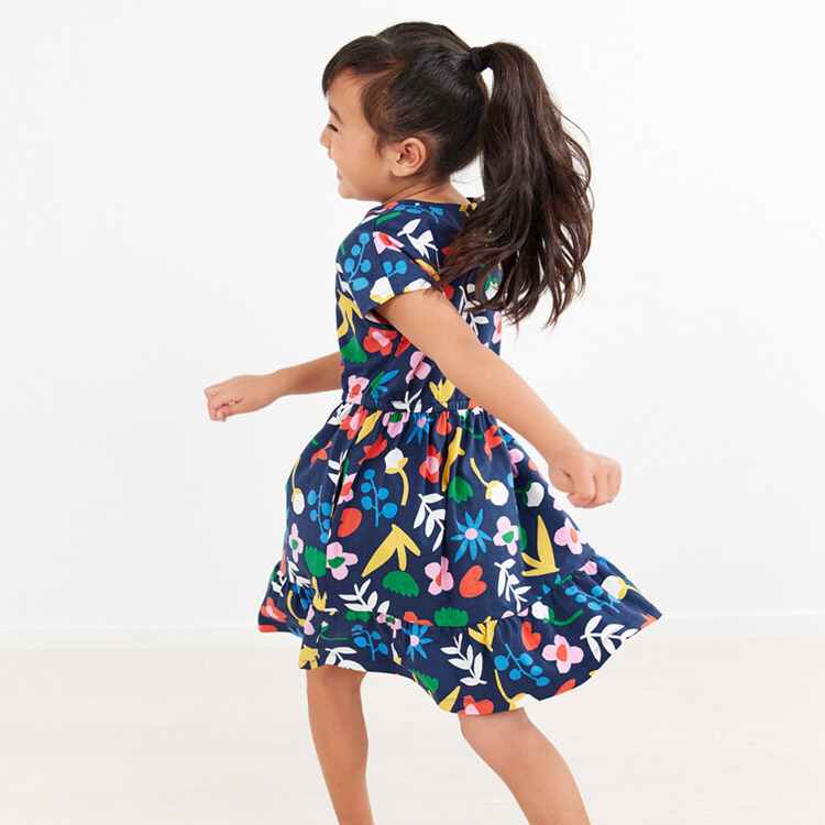 OEM print cotton baby girl dress short sleeve summer girl dresses organic baby clothes Organic Cotton Spring Dress