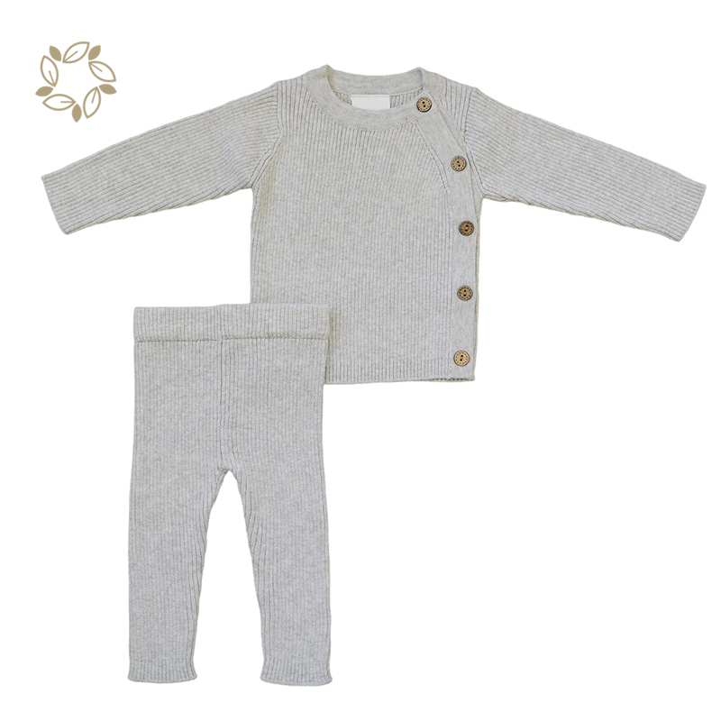 100% organic cotton ribbed knit layette set sustainable rib knit baby clothing sets eco friendly knit baby top and pants set