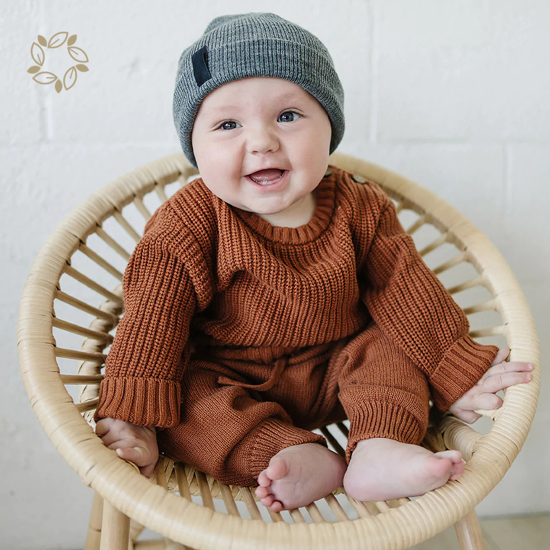 100% organic cotton rib knit baby sweater sustainable infant knit top long sleeve eco friendly baby sweater