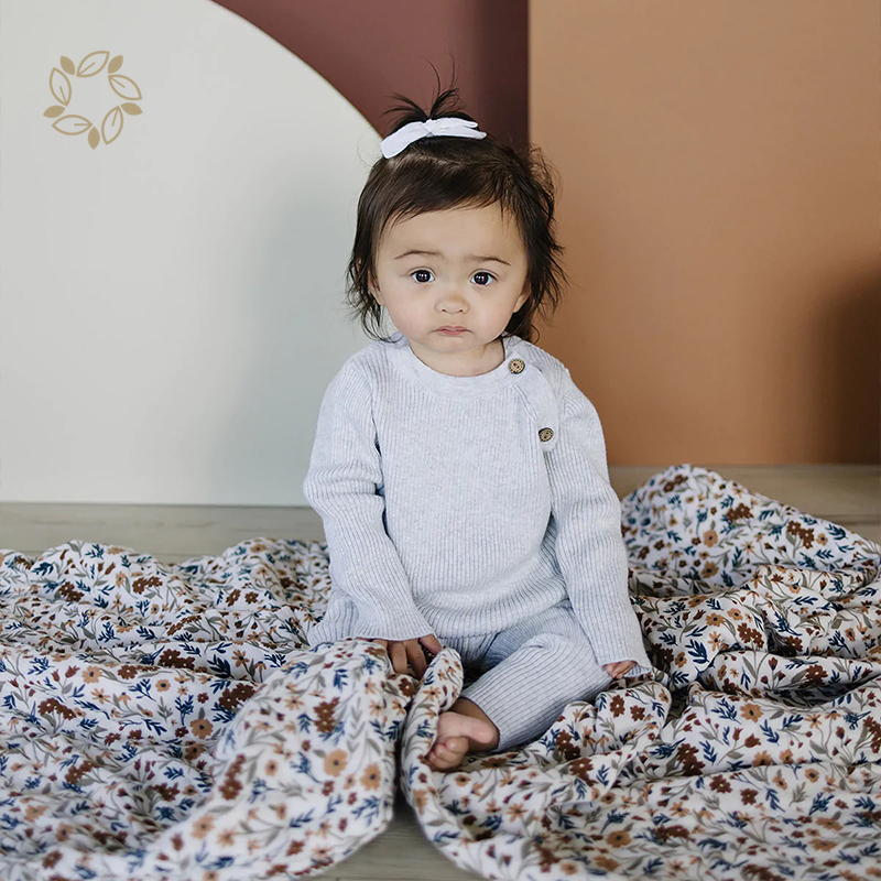 100% organic cotton ribbed knit layette set sustainable rib knit baby clothing sets eco friendly knit baby top and pants set