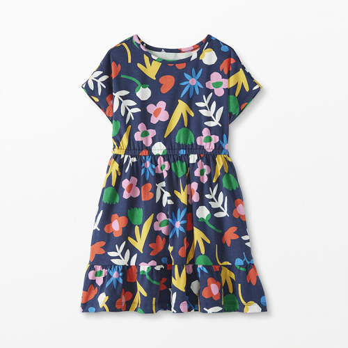 OEM print cotton baby girl dress short sleeve summer girl dresses organic baby clothes Organic Cotton Spring Dress