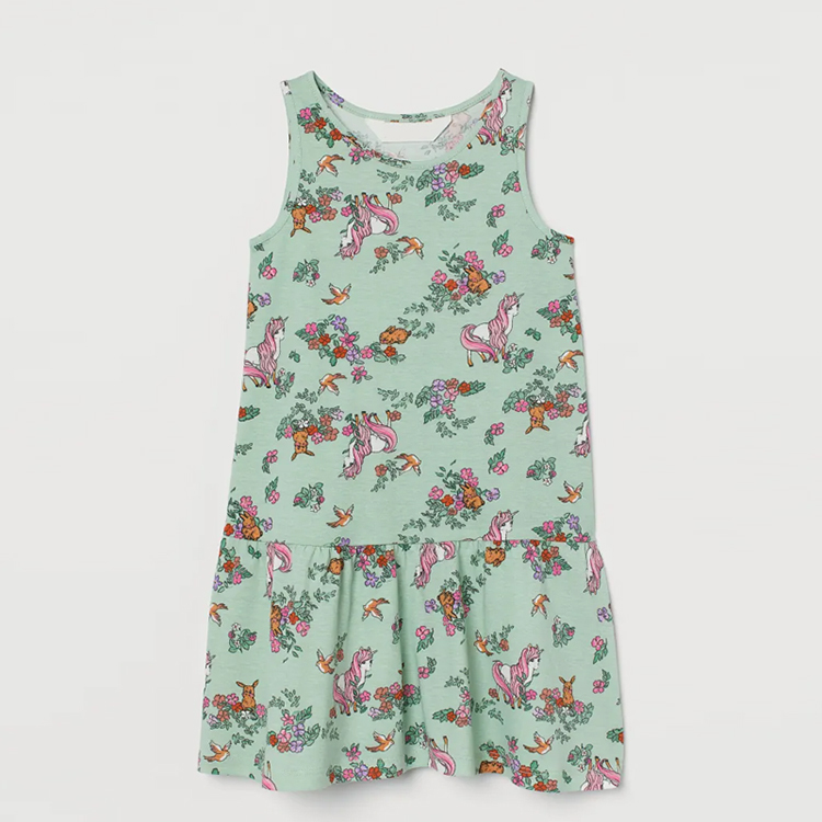 Organic Cotton Spring Dress Children Print Girls' tank Skirt summer little girl Dress sleeveless girl dresses