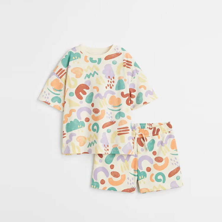 Children tee and shorts organic baby clothes organic cotton Baby Tops and Pants Suit Kid boys shorts set