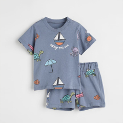Children tee and shorts organic baby clothes organic cotton Baby Tops and Pants Suit Kid boys shorts set