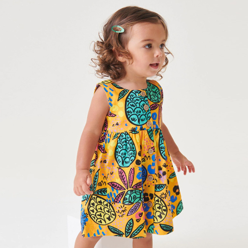 OEM print cotton baby girl dress summer Muslin Cotton Sleeveless Dresses summer kids Spring Dress toddler one piece Skirt