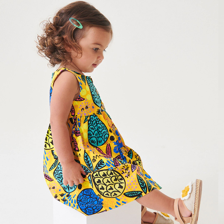 OEM print cotton baby girl dress summer Muslin Cotton Sleeveless Dresses summer kids Spring Dress toddler one piece Skirt