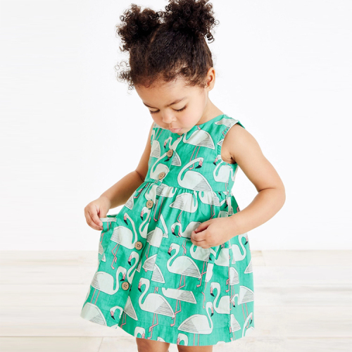 Muslin Cotton Sleeveless Dresses Children Print Organic Cotton Girls' Dress summer kids Spring Dress