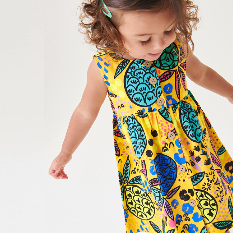OEM print cotton baby girl dress summer Muslin Cotton Sleeveless Dresses summer kids Spring Dress toddler one piece Skirt
