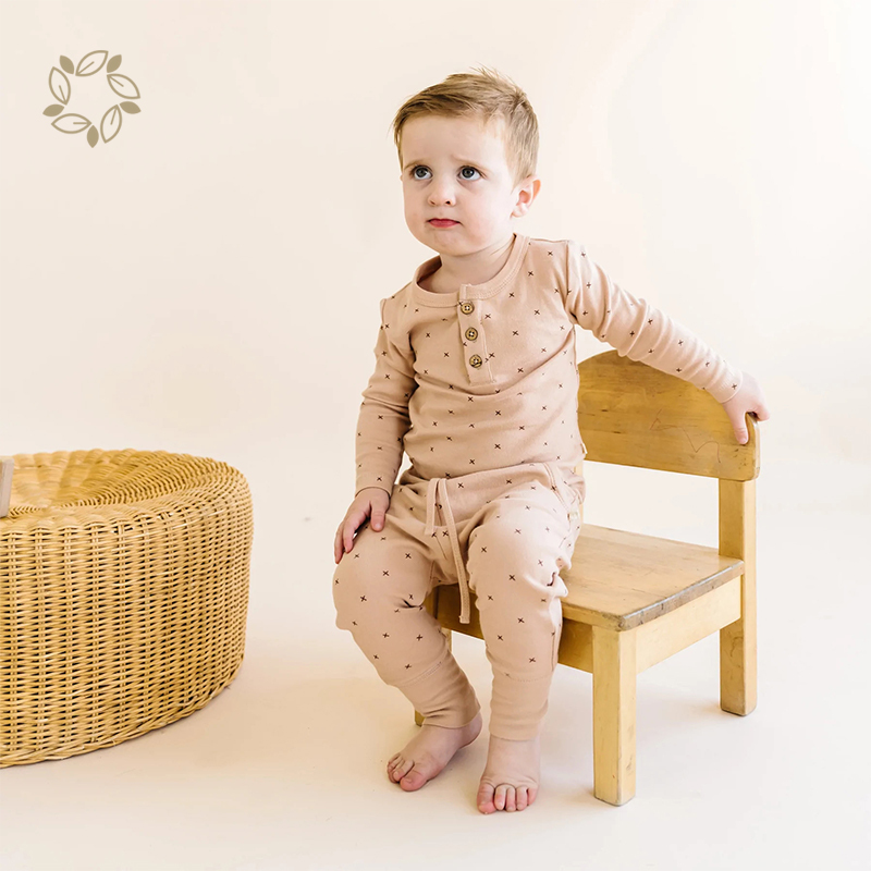Organic Cotton interlock long sleeve tee for baby eco friendly baby henley t shirt sustainable toddler henley shirt