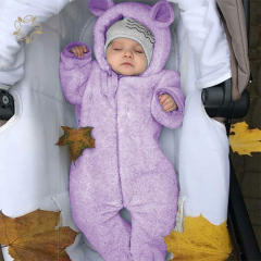 Sustainable lambs wool baby clothes romper eco friendly baby hoodie romper Organic Cotton Blend fleece baby winter clothes